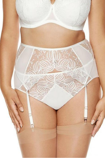 Cremefarbener Strumpfgürtel mit schimmernde Stickerei auf der Vorderseite 197768