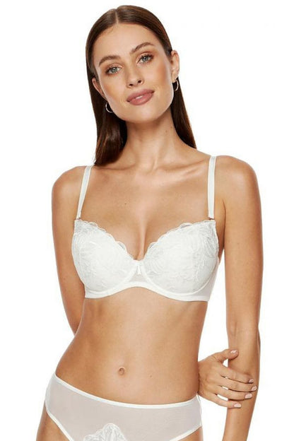 Cremefarbener Push Up BH mit einer originellen Stickerei mit Blumenmuster Cup A-F 197773