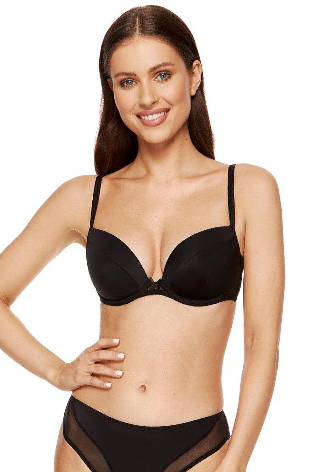 Push Up in schwarz BH mit kleiner Zierschleife Cup A-F 190104