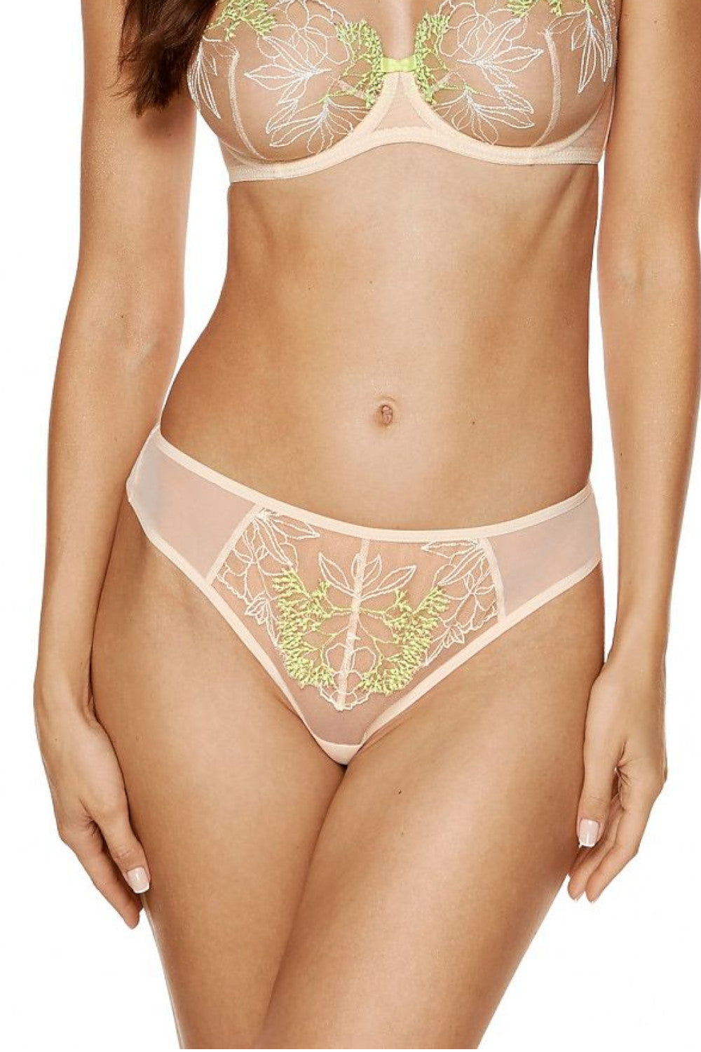 Teilweise durchsichtiger String Tanga mit bunter Stickerei und weichem Tüll 198755