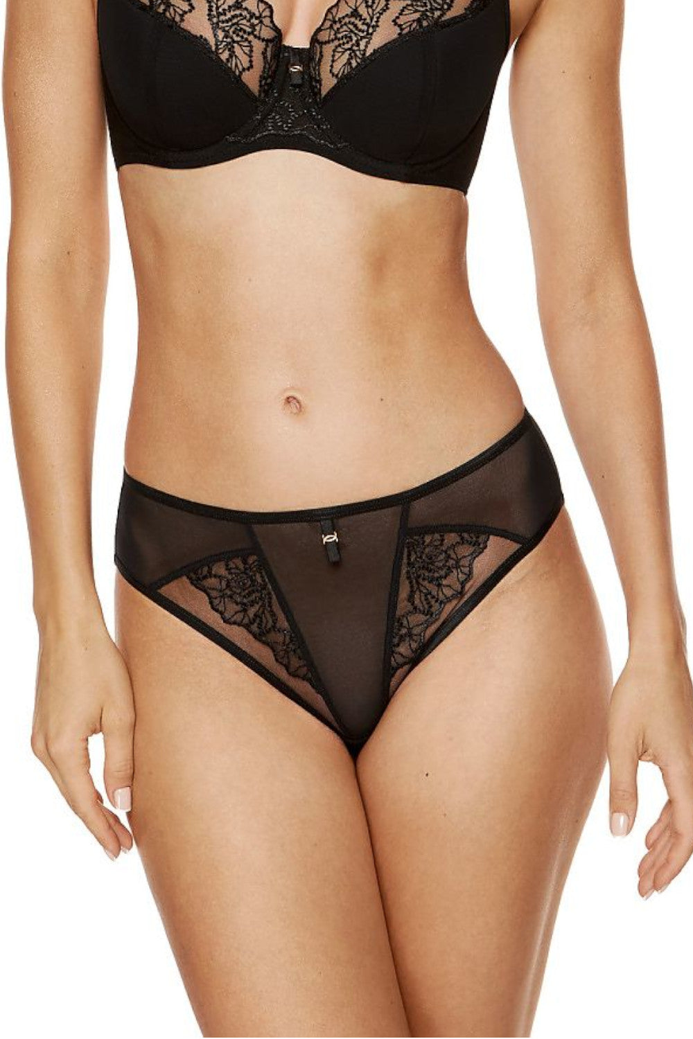 Klassischer Slip aus Tüll verziert mit blumiger glänzender Stickerei 203828