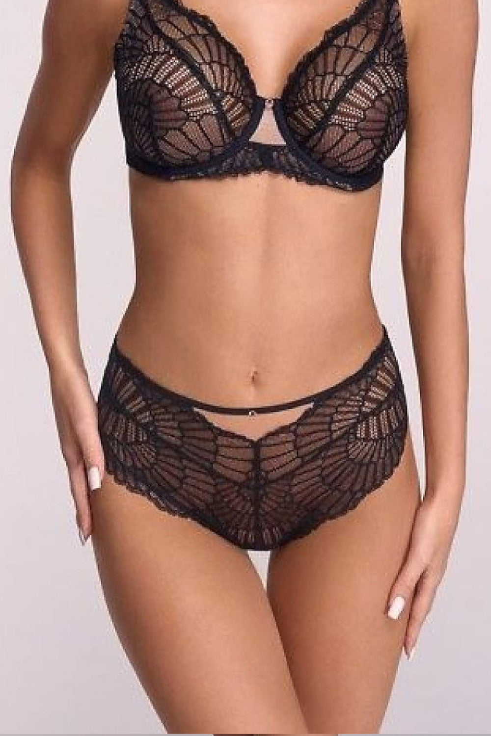 Spitzen-Slip klassisch mit transparentem Rücken – Flacher Bund, Baumwolleinsatz 223670