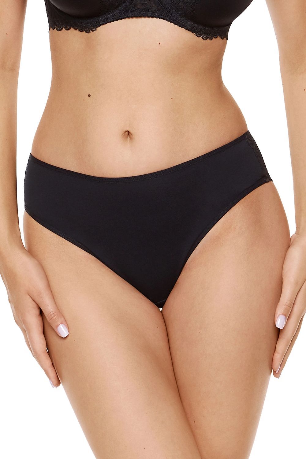 Schwarzer Damen Baumwollslip mit bequemem Schnitt vorne