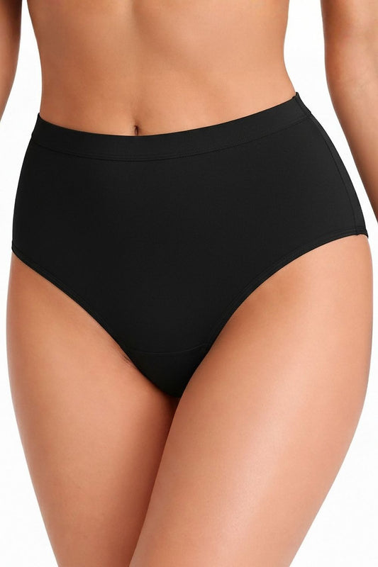 Frontansicht eines schwarzen High Waist Slips aus Baumwolle für Damen