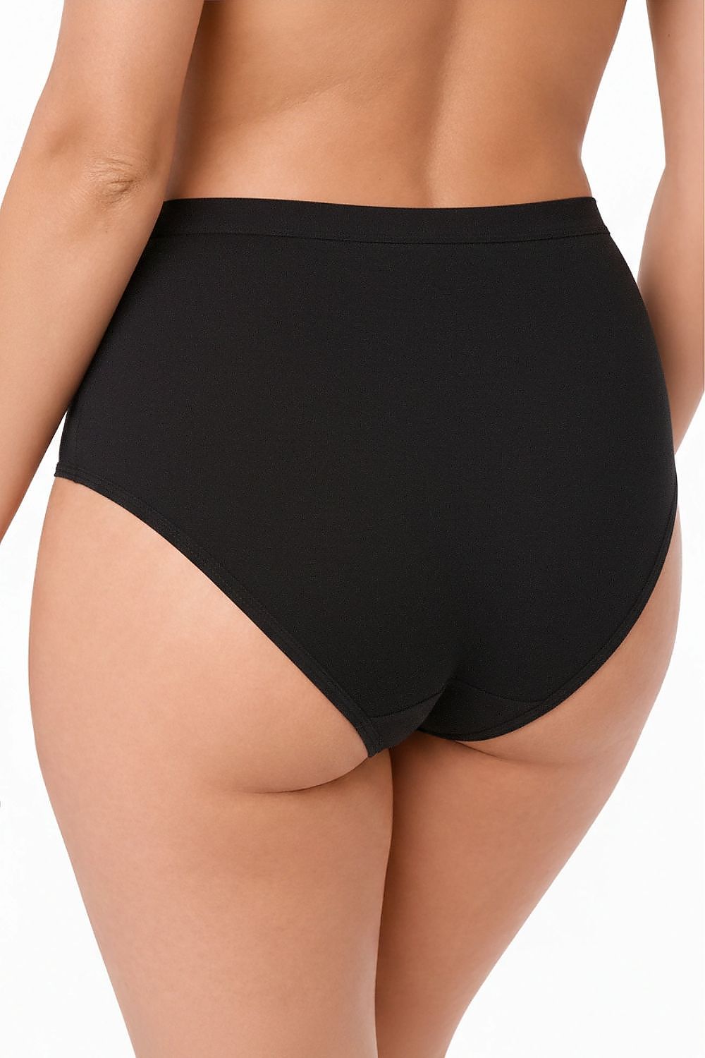 Rückansicht eines schwarzen Damen Baumwollslips mit hohem Bund
