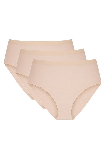 3er Pack beige Damen Baumwollslips mit hohem Bund