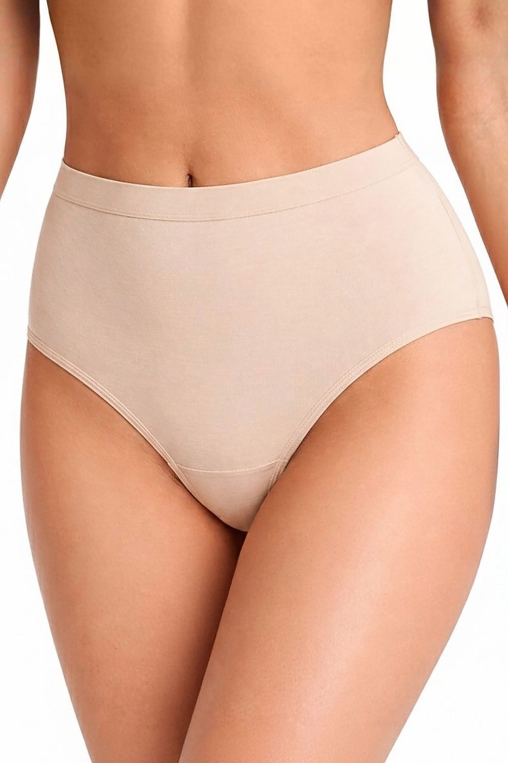 Frontansicht eines beigen High Waist Slips aus Baumwolle für Damen
