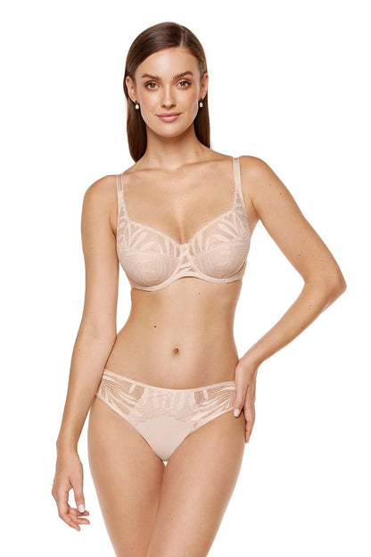 Eclipse Halbsteif BH in Nude Beige mit passendem Slip – eleganter Bügel-BH aus Spitze und Tüll