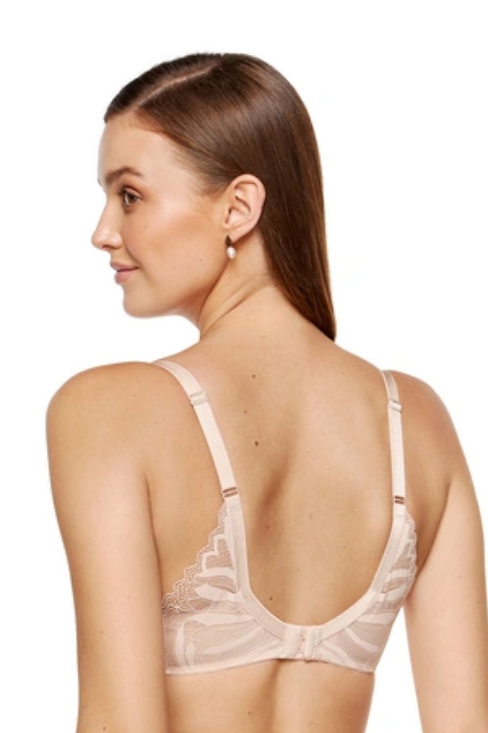 Rückenansicht des Eclipse Halbsteif BHs in Nude Beige mit elegantem Spitzenrücken und verstellbaren Trägern