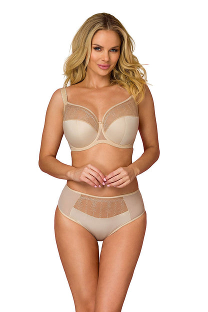 Eleganter beiger Semi-Soft BH mit leicht gepolsterten Cups und dekorativen Trägern