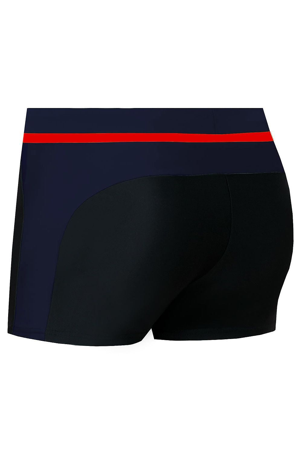 Herren Badehose S99F in Schwarz und Dunkelblau mit rotem Streifen, Rückansicht