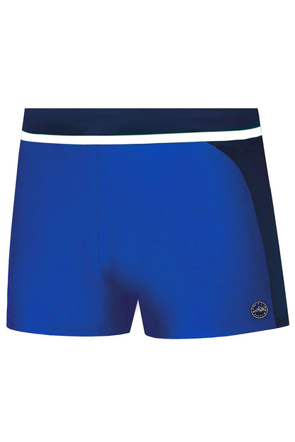Sportliche Herren Badehose S99F in Royalblau und Dunkelblau mit weißem Streifen, Vorderansicht
