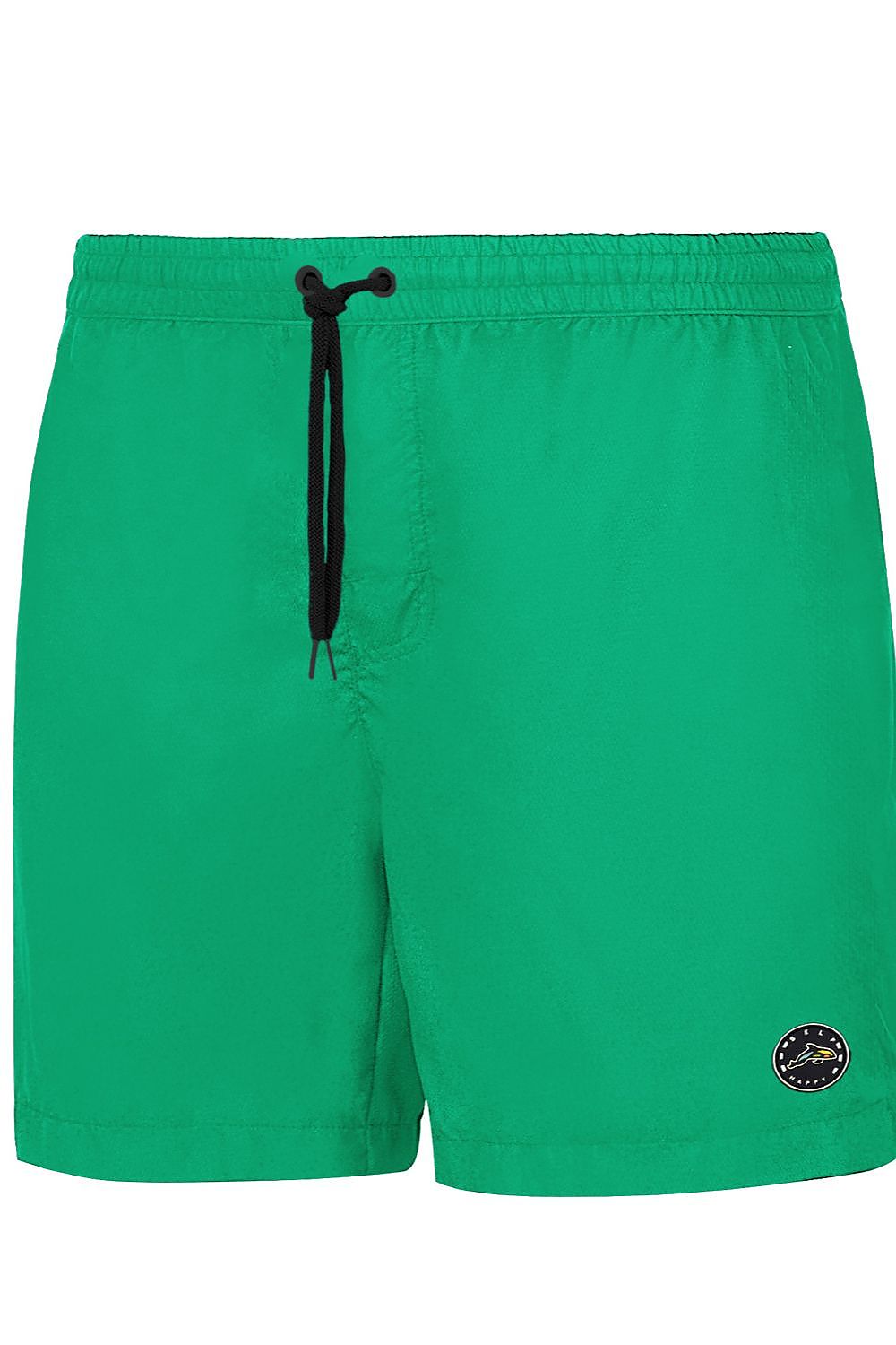 Grüne Herren Badehose mit schwarzem Kordelzug, praktischen Taschen, Netz-Innenslip und Logo am Bein