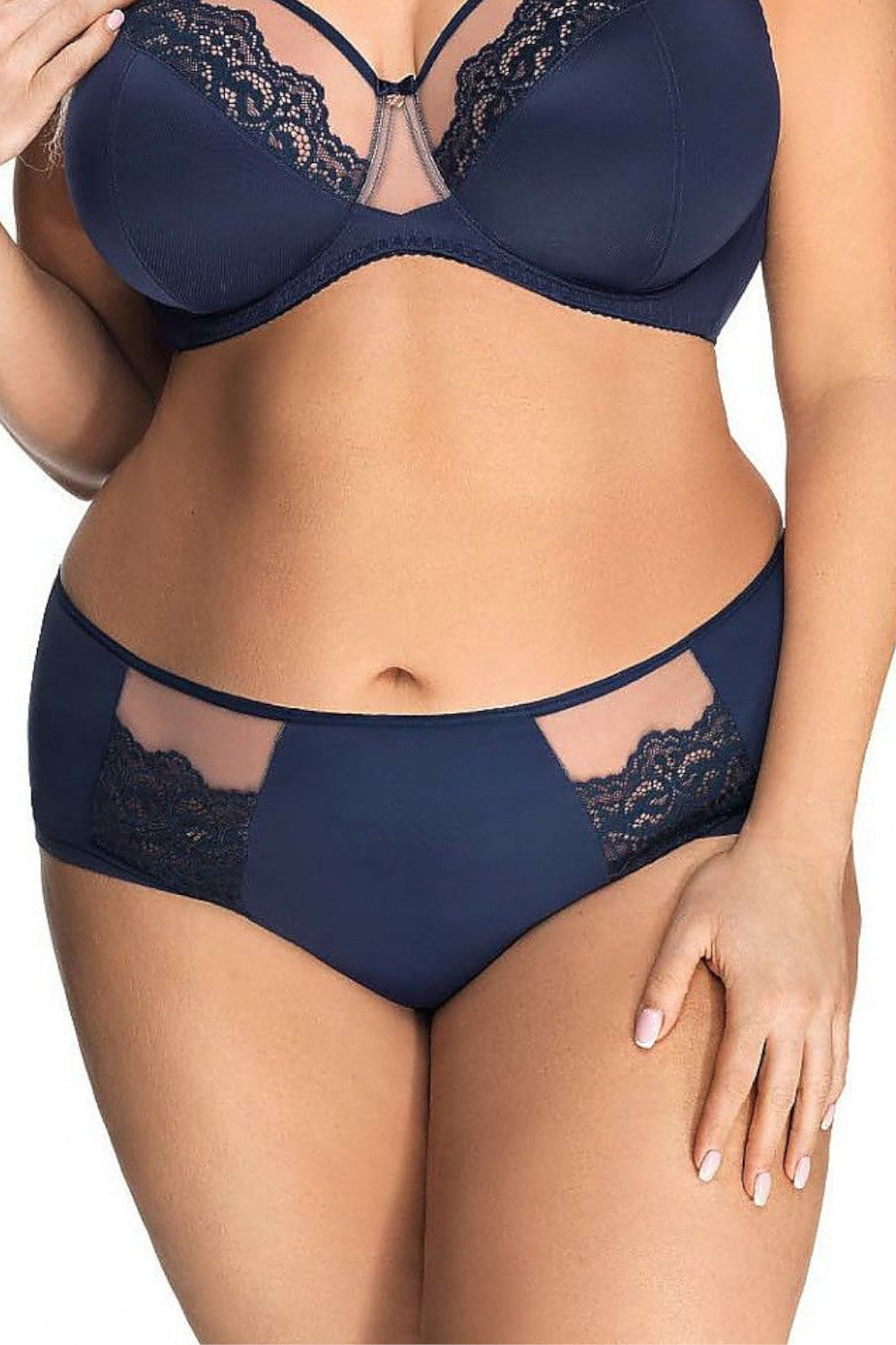 Elegantes marineblaues Damenhöschen mit Spitze & leicht transparenten Details 152367