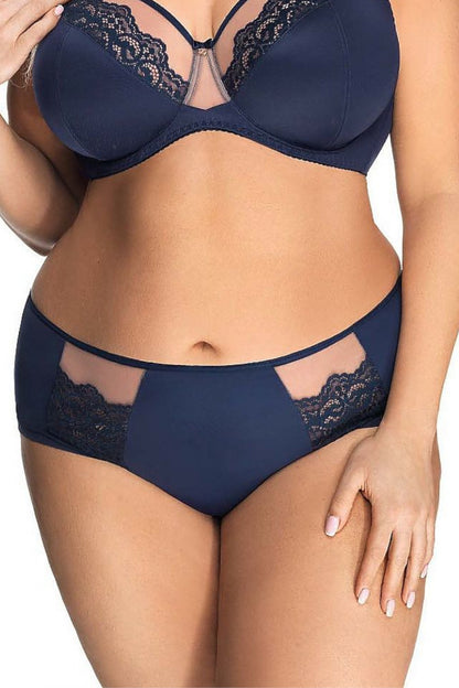 Elegantes marineblaues Damenhöschen mit Spitze & leicht transparenten Details 152367