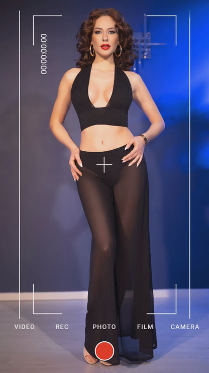 Sommerliches Festival Rave Outfit Set Top mit Transparenter Hose und String