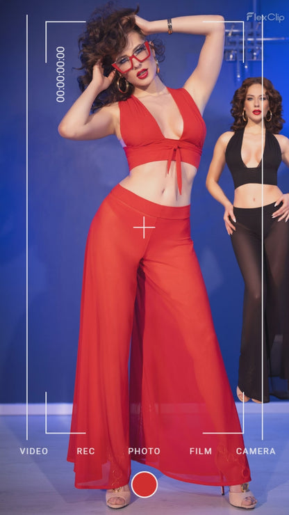 Sommerliches Festival Rave Outfit Set Top mit Transparenter Hose und String