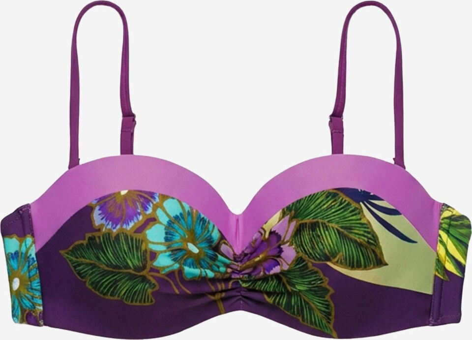 Push-up Bikini Oberteil lila mit tropischem Blumenmuster und Bügel